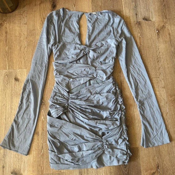 House of CB‎ Blue CAMILLE Dove Grey Real Silk Mini Dress size Medium